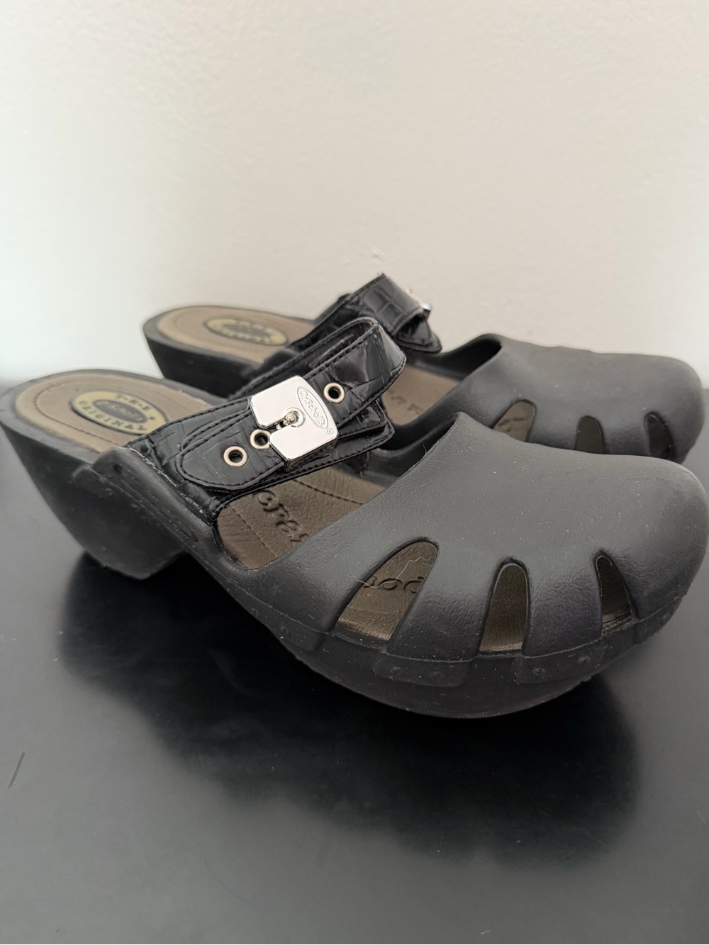 Dr Scholls Clog Dance Nurse Shoe Rubber Feel Good black croc print